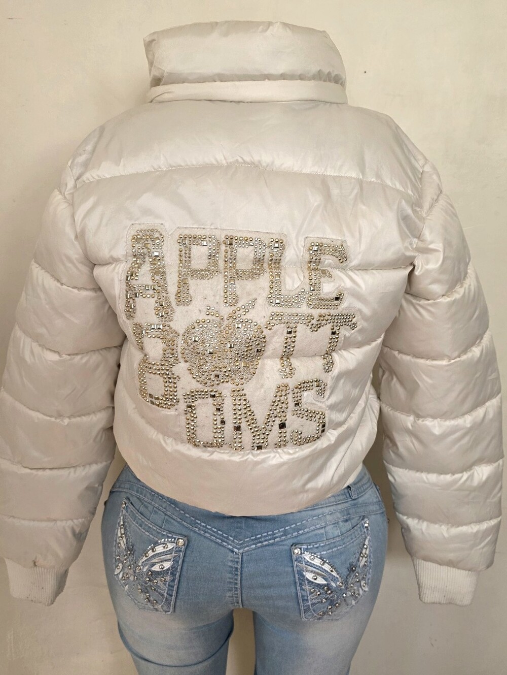 Apple Bottoms Cream Puffer Jacket with Gold Stud Logo